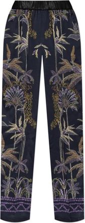 Forte_Forte Satijnen Broek met Print - Dames - Straight fit broeken - Blauw - XS - Satijn - Broeken
