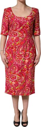 Dolce & Gabbana Womens Red Paisley Floral Print Sheath Midi Dress Silk Elastane