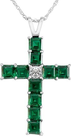 Pompeii3 6Ct TW Princess Cut Diamond & Emerald Cross Pendant Necklace Gold Lab Grown