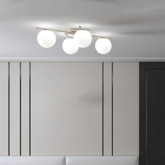 Top-Light Plafoniera Contemporanea Holly Metallo Marrone Vetro Bianco 4 Luci E27