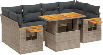 vidaXL Vidaxl - Set De Sof&aacute;s De Jard&iacute;n 7 Piezas Con Cojines Rat&aacute;n Pe Gris