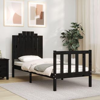 vidaXL Estructura De Cama Individual Con Cabecero Madera Maciza Negro Vidaxl