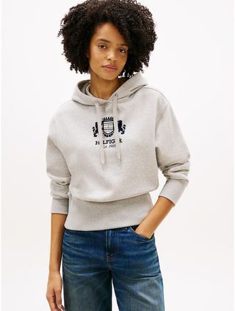Tommy Hilfiger Womens Badge Crest Logo Brushed-Back Hoodie - Grey - XXL