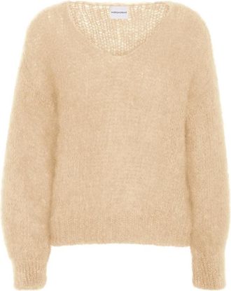 Americandreams Beige Mohair Gebreide Trui - Dames - V-hals truien - Beige - S - Wol - Truien & Vesten