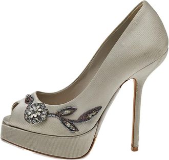 Dior 125mm platform peep-toe embellished pumps - Grey