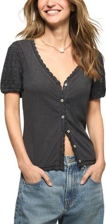 Lucky Brand Rib Knit Short Sleeve Button-Up Shirt in India Ink at Nordstrom, Size Xx-Large