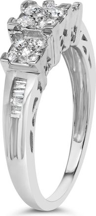 House of Brilliance 10K White Gold 1/2Cttw Diamond 3 Square Clusters Engagement Ring at Nordstrom, Size 7.25