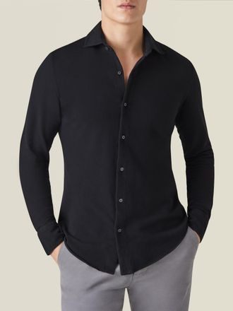 Luca Faloni Black Cotton Piqué Siena Shirt
