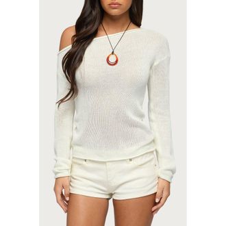 Edikted One-Shoulder Open Stitch Sweater in Cream at Nordstrom, Size X-Small