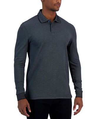 Alfani Polo Shirt Mens Black Heather Knit Long Sleeve Classic Fit UPS1347