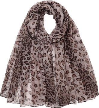 Generic Leopard Print Scarf for Women, Lightweight Chiffon Silk Feel Rectangular Scarf, Soft Touch Fashion Accessory (Coffee)