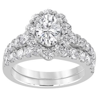 Grown Brilliance 3.00 Carat 14K White Gold Oval Cut Lab Grown Diamond Bridal Ring Set for Women- Color/Clarity-G/VS