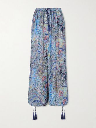 Etro Pantaloni A Gamba Larga In Crepon Stampato - Blu