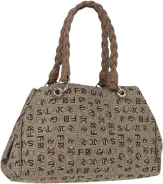Ferragamo Pre-owned Handbags, female, Beige, Size: ONE SIZE Pre-owned Canvas Tote Bag