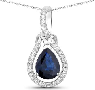 Diana M. Jewels Blue Sapphire Pears 8x6mm - 1Pc + White Diamond F/C Round 1mm( I1-I2/I color ) - 30Pcs ( J Back )