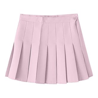 Generic Checked Pleated Skirt Womens Short Pink Pleated Skirt Pink Mini Skirt Girls Tennis Skirt Elegant Summer Skirt Pleated Swing Skirt High Waist Rockabill