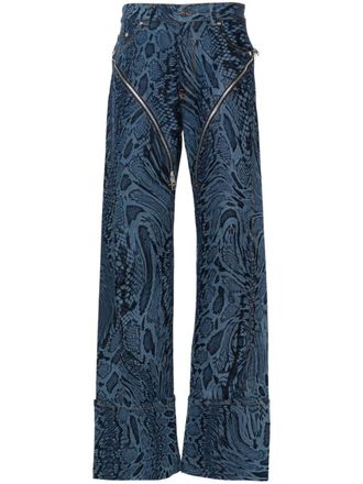 MUGLER snakeskin-print straight jeans - Blue