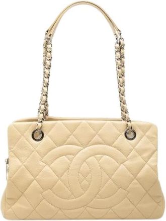 Chanel Pre-owned Quilted Caviar Leather Tote - Dames - Vintage Schoudertas - Wit - ONE Size - Leer - Vintage