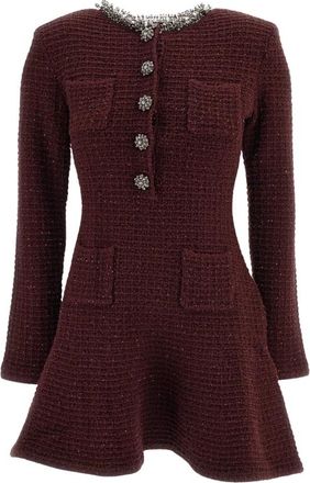 Self Portrait Viscose Knit Mini Jurk - Dames - Korte kleedjes - Rood - M - Katoen - Kleedjes