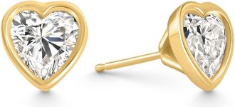 Pompeii3 2Ct TW Heart Shape Diamond Bezel Stud Earrings 14k Gold Lab Grown