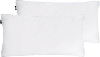 Beliani Conjunto De 2 Almohadas De Algod&oacute;n Blanco Plum&oacute;n Plumas De Pato 40 X 80 Cm Medio Suave Descanso Karijang