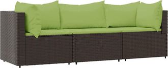 vidaXL Set Muebles De Jard&iacute;n 3 Piezas Y Cojines Rat&aacute;n Sint&eacute;tico Marr&oacute;n Vidaxl