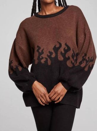 Chaser Foxy Sweater Flames Golden Pullover In Cocoa Brown
