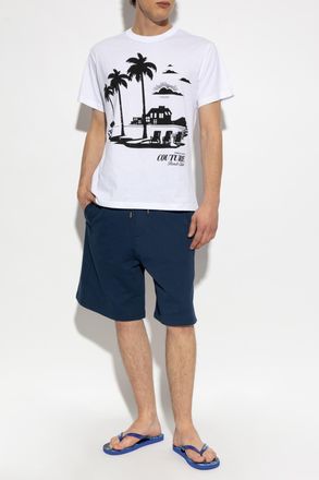 Versace Jeans Couture T-shirt With Print And Shimmering Sequins, Mens, White