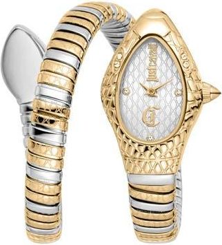Just Cavalli Vetra Snake Wraparound Bracelet Watch, 20mm x 34.5mm in Two Tone Silver/Gold at Nordstrom Rack