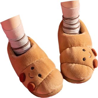 Generic Funny Cartoon Croissant Plush Slippers Warm Fluffy House Slipper for Couples Winter Indoor Cute Shoes Soft Cotton Footwear with Cozy Anti-Slip Sole En