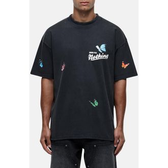 Good For Nothing Flight Butterfly Print Relaxed Tee in Black at Nordstrom, Size Medium Uk
