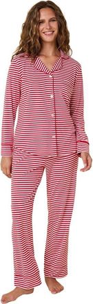 The Cats Pajamas Pima Knit Pajama Set Conversational in Essential Stripe Red at Nordstrom, Size X-Large