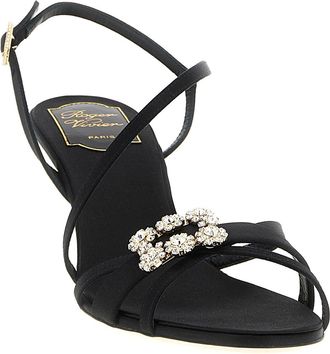 Roger Vivier Womens Heel Sandal Black Viscose Silk Leather