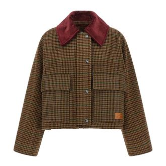 Ganni Heavy Check Twill Short Barn Jacket - Dames - Jassen - Veelkleurig - Maat: S/M Zijde