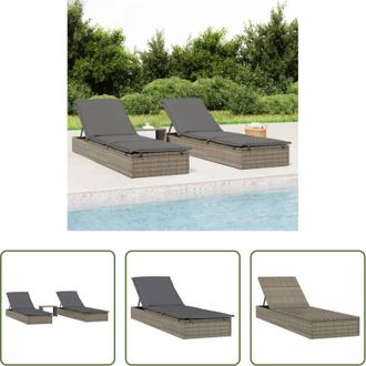 vidaXL Tavolino da esterno - Lettini Prendisole 2pz con Tavolino Grigio in Polyrattan