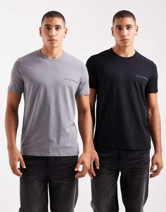 Emporio Armani Confezione da 2 T-shirt da casa a maniche corte grigie e nere con logo-Nero