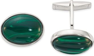 Diamond2Deal Sterling Silver Polished Malachite Oval Cuff Links
