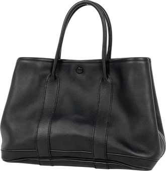 Herm&egrave;s Garden Black Swift Leather Handbag Tote Bag (Pre-Owned)