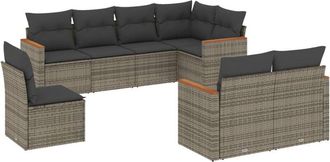 vidaXL Vidaxl - Set De Sof&aacute;s De Jard&iacute;n 8 Pzas Y Cojines Rat&aacute;n Sint&eacute;tico Gris