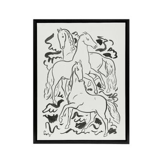 Artery8 Three Horses Ink Drawing Leo Gestel Black Framed Canvas Wall Art Print in White | Size: W24 x H32
