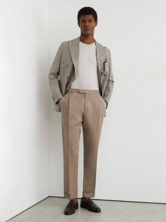 Reiss Mens Taupe Grey Linen-blend Side-adjuster Tapered Trousers, 32