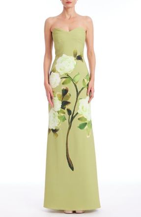 Badgley Mischka Placed Floral Strapless Sheath Gown in Lime Multi at Nordstrom, Size 6