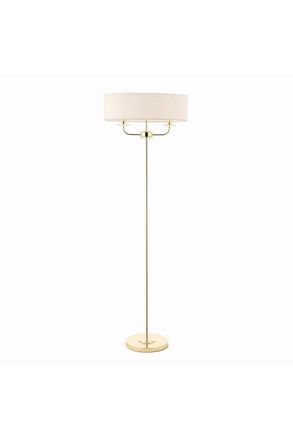 Netlighting Nixon 2 Light Floor Lamp Brass Crystal Glass E14 in Gold