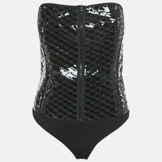 MUGLER Black Nylon And Jersey Strapless Bodysuit