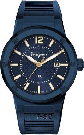 Ferragamo Mens F-80 Silicone Strap Watch, 44mm in Blue at Nordstrom Rack