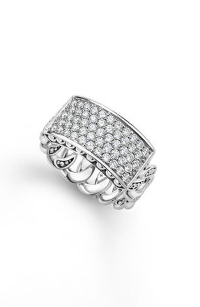 Lagos Mens Pav&eacute; Diamond Curb Link Ring in Silver at Nordstrom, Size 10