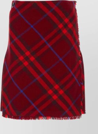 Burberry plaid fringed wool wrap skirt