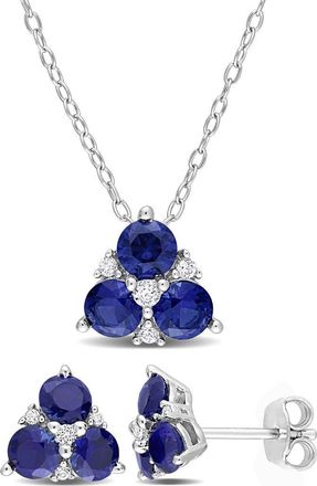 Delmar Sterling Silver Blue & White CZ Cluster Necklace & Earrings Set at Nordstrom Rack
