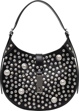 Polo Ralph Lauren Kleine ID schoudertas van leer met studs - Dames - Tassen - Zwart - Maat: ONE Size Leer