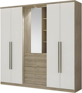 Vente-Unique Armario ISAK - 4 puertas - Espejo y cajones - Largo 240 cm - Roble y marfil